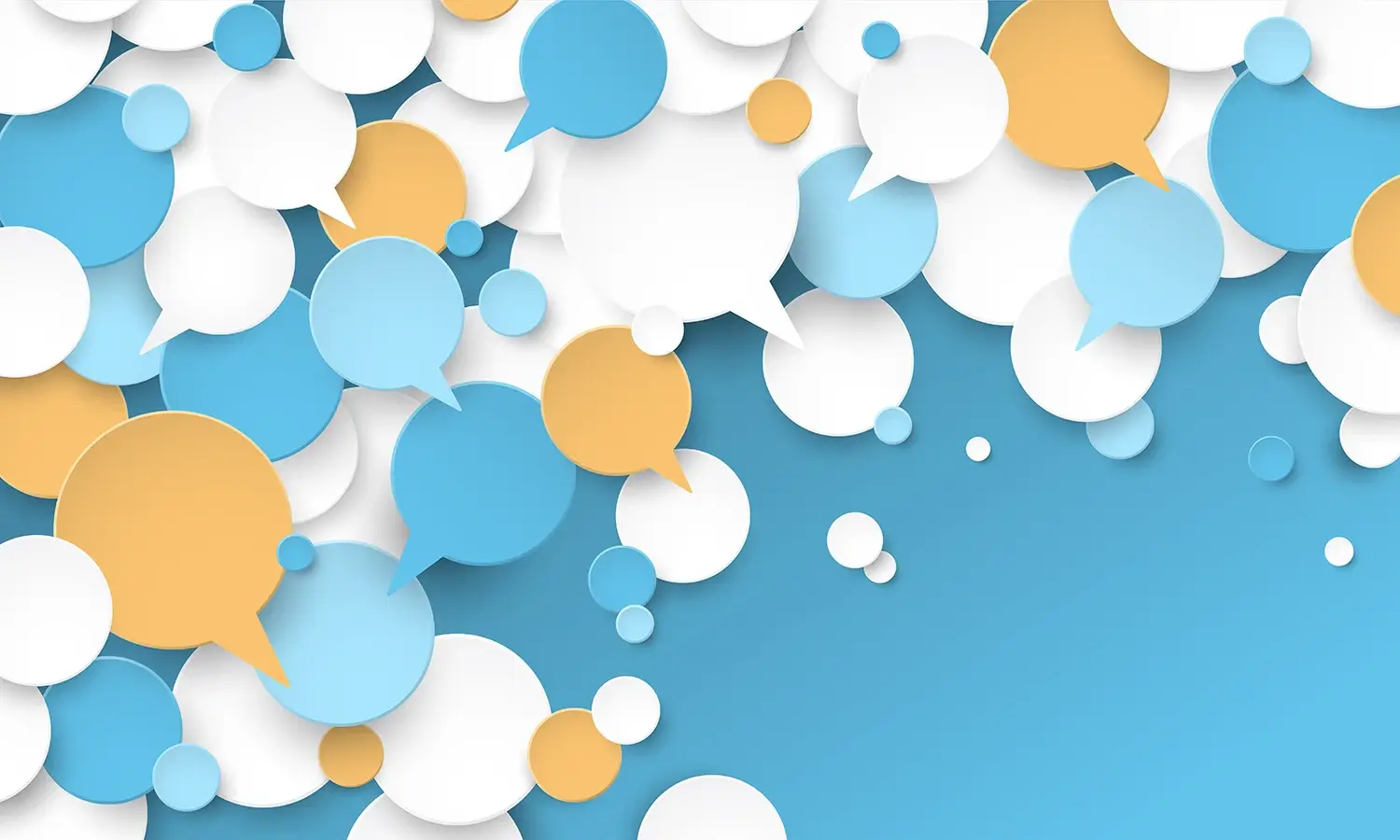 Blue background with multi-colored speech bubbles in the foreground